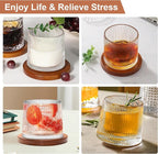 Rotatable Old Fashioned Glass Cup, 275ml/10oz Crystal Whiskey Glass Set of 2, Wood Coaster, Thickening, Used as Rum Glass Cup, Cocktail, Coffee, Milk to Relax and Reduce Stress, Christmas gifts