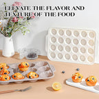2 Pcs Silicone Muffin Pans for Baking with Metal Reinforced Frame, Nonstick Cupcake Tray for Oven, 12 Cups Regular and 24 Cups Mini Size Silicone Molds for Egg Bites (Brown, Cream)