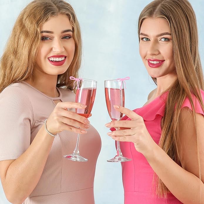 20 Pcs Pink Bow Drink Markers, Coquette Bow Wine Glass Charms, Bar Tools Bow, Acrylic Bow Knot Drink Tag for Wedding Engagement Bachelorette Birthday Tasting Party Decorations Accessory