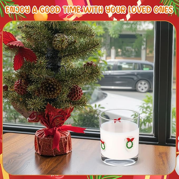 Skylety 2 Pcs Christmas Icon Juice Glasses Xmas Drinking Cups Old Fashioned Stemless Wine Glasses 13.5 oz Whiskey Cocktail Coffee Mugs for Christmas Party Gift Decor