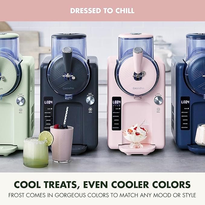 GreenPan Frost Ice Cream Maker & Slushie Machine, Soft Serve, Sorbet, Margaritas, Milkshakes, Frozen Yogurt, No Pre-Freezing, Ready in 15 Mins, 6 Modes, 7 Textures, Self-Cleaning, Family Size, Pink