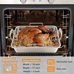 LIANYU 14 Inch Roasting Pan, Turkey Roaster with 2 Racks, Heavy Duty Stainless Steel Deep Broiling Lasagna Pan for Turkey, Chicken, Dishwasher Safe