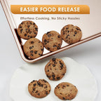Baking Sheet Pan Set of 3, Commercial Cookie Sheets for Baking, Nonstick Half/Quarter/Jelly Roll Pans Replacement Toaster Oven Tray, Heavy Duty & Easy Clean, Rose Gold