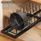 2 Pack Pots and Pans Organizer Under Cabinet, 22" Deep Expandable Pull Out Pot Lid Organizer and Storage with 10 Adjustable Dividers No Drill Pot and Pan Holder Rack with Handle Bracket(Black)