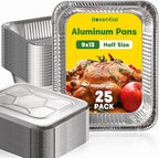 9x13 Aluminum Pans with Lids [25 Pack], Extra Heavy Duty Half Size Disposable Foil Pans, Deep Baking Pans for Cooking, Roasting, Heating, and Steam Tables
