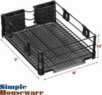 Simple Houseware Dish Drying Rack with Drainboard, Utensil Holder & Mug Hooks, Black Metal Kitchen Counter Organizer