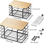 2 Pack Extra Large Stackable Pantry Organizers and Storage,Wall Mount Trash Bag Holder Dispenser with Bamboo Top for Kitchen Laundry Room Organization,Black