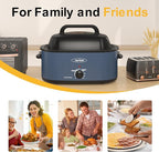 Sunvivi Roaster Oven, Electric Roaster Oven with Viewing Lid, 30lb 26-Quart Turkey Roaster with Unique Defrost/Warm Function, Large Roaster with Removable Pan & Rack, Stainless Steel, Blue