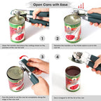 Beneno Heavy Duty Hand Can Opener Manual with Magnet, Durable Sharp Carbon Steel Blade Smooth Cutting, Big Effort-Saving Knob & Soft Grip Handle, Multifunctional Kitchen Tool with Bottle Opener, Green