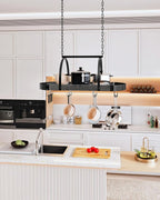 CHOEZON Hanging Pot Rack, Pot Hanger for Kitchen, Ceiling Mounted Pot Holder, Cookware Organizer with 12 S-Shaped Hooks, for Pot, Pan Storage, Space-Saving, Charcoal Black and Black TPR08BCC1