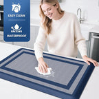 KitchenClouds [2 PCS Kitchen Rugs Cushioned Anti-Fatigue Kitchen Mats for Floor Waterproof Kitchen Rug Set Non-Slip Comfort Standing Mat for Office, Sink, Laundry 17.3"×29"+17.3"×47",Blue