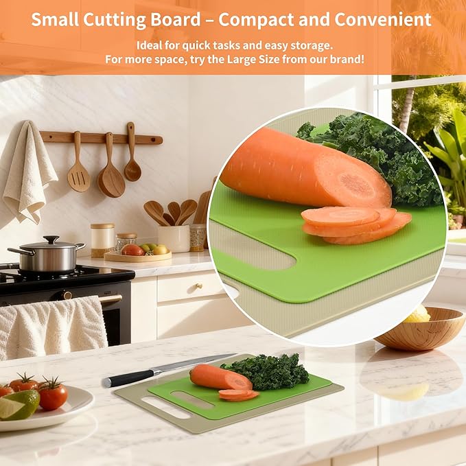 Luckyiren Cutting Board Set of 4, 11.4" x 7.5" x 0.1", Red Green Yellow White, Plastic Kitchen Cutting Boards with Juice Groove & Handle Hole, Lightweight & Dishwasher Safe