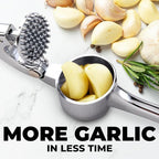 Zulay Kitchen Large Premium Garlic Press Set - Bigger Bowl for Bigger Garlic - Rust Proof Garlic Mincer Tool - Easy-Squeeze, Easy-Clean Silicone Garlic Peeler & Brush (Chrome)