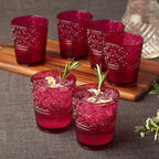Victoria Ruby Set of 6 Premium Acrylic DOF Glass 16 oz – Unbreakable Drinkware with Elegant Embossed Design, Perfect for Indoor & Outdoor Use