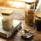 LIBWYS 8-Pack Square Glass Storage Jars with Bamboo Lids (0.6Qt/1.06Qt) - Stackable Food Containers for Pantry Organization, Coffee, Flour, Snacks, Tea | Kitchen Canisters Set