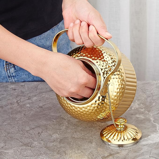 SANQIAHOME Antique 1.8L (60 Oz) Stainless Steel Teapot with Infuser Gold