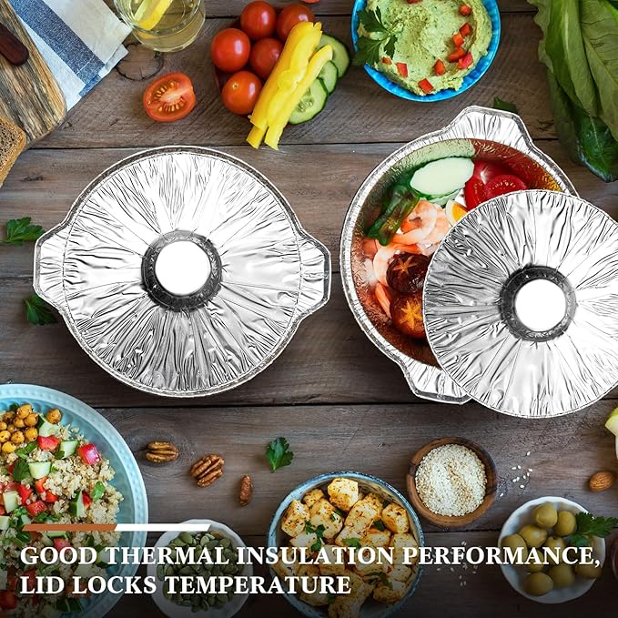 Ziliny 12 Pcs Disposable Aluminum Pot with Lid Round Foil Pans Disposable Cookware Food Container for Vacation Trips Camping Baking Heating Cooking (33.8 oz)