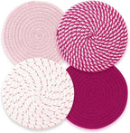 Trivets for Hot Dishes, Hot Pads for Kitchen, 7'' Trivets for Hot Pots and Pans, Pot Holders for Kitchen, Pot Holders Heat Resistant 4-Pcs, Kitchen Essentials for New Home (Pink)