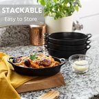 Oval Au Gratin Baking Dishes for Oven Safe and Microwave Cooking and Baking, 4 Pc. Set, Heat Resistant Ceramic with Handles for Serving, Small Mini Casserole Dish, 8" x 5", 16 oz, Matte Black