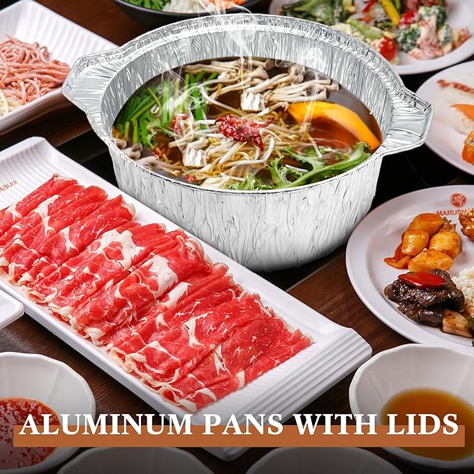 Ziliny 24 Pcs Disposable Aluminum Pot with Lid Round Foil Pans Disposable Cookware Food Container for Vacation Trips Camping Baking Heating Cooking (74.4 oz)