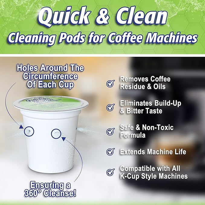 Quick & Clean [6-Pack] Keurig Cleaning Pods - K Cup Cleaner Pod For Keurig - 2.0 Coffee Machine Compatible, Removes Stains, Non-Toxic and Eco-Friendly