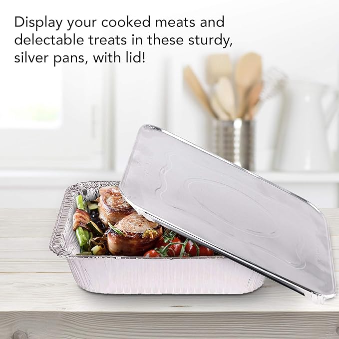 Stock Your Home Foil Pans with Lids - 9x13 Aluminum Pans with Covers - 20 Foil Pans and 20 Foil Lids - Disposable Food Containers Great for Baking, Cooking, Heating, Storing, Prepping Food Silver