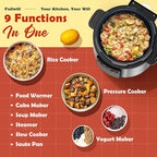 Fullwill 6QT Electric Pressure Cooker, 9-in-1 Multi-Use Programmable Pressure Cooker with Slow Cook, Rice Cook, Steamer, Sauté, Yogurt Maker, Food Warmer, 12+ Safety Features & Ceramic Non-Stick Pot