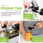 Spring Chef Stainless Steel Can Opener - Manual with Soft Grip Handles, Easy Turn, Heavy Duty Hand Can Openers for Seniors with Smooth Edge - Magnetic Lid Remover - Black