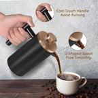 Black Large French Press Coffee Maker 50oz, Double Wall Insulated French Press Stainless Steel,for Coffee&Tea,with 3 Extra Screens and a Coffee Spoon, 50oz/1500ml, Gold