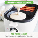 GreenLife 3-in-1 Breakfast Maker Station, Healthy Ceramic Nonstick Dual Griddles for Eggs Meat Sausage Bacon Pancakes and Breakfast Sandwiches, 2 Slice Toast Drawer, Easy-to-use Timer, White