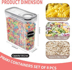 PRAKI Cereal Containers Storage Set (4L,135.2 Oz), 8PCS Airtight Food Storage Containers with Lids for Kitchen & Pantry Organizers and Storage, Cereal Dispensers with 20 labels, Measuring Cup & Marker