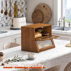 GHWIE Double Layer Bamboo Bread Box for Kitchen Counter,Large Capacity Bread Storage Bin,Bread Container with Acrylic Wavy Door Panel (Brown, Medium)