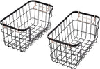 Amazon Basics Stackable Metal Wire Rectangular Storage Baskets for Kitchen, Bathroom or Pantry Organizing, 2 Count, Black