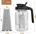 Cold Brew Coffee Maker,32 Oz Mason Jar Pitcher with Stainless Steel Filter, Pour Spout Handle Lid, Heavy Duty Glass Airtight & Leak-Proof for Iced Coffee Tea Breastmilk Lemonade-Black