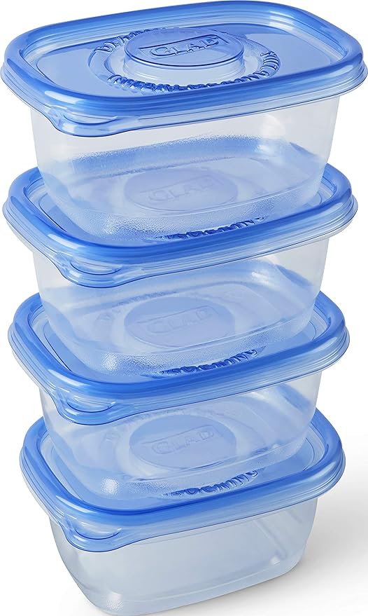 Glad GladWare To Go Snack Food Storage Containers with Lids, Medium Rectangle No BPA Plastic with Built-In Dressing Cup for Salads and Snacks, Microwave Dishwasher Safe, 24 Oz, 4 Count