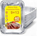 40 Pack Aluminum Foil Pans 9x13 - Disposable Half Size Deep Steam Table Tin Foil Pans for Oven Baking Cake, Roasting Turkey, Food Prepping, Storing, Freezing, Chafing
