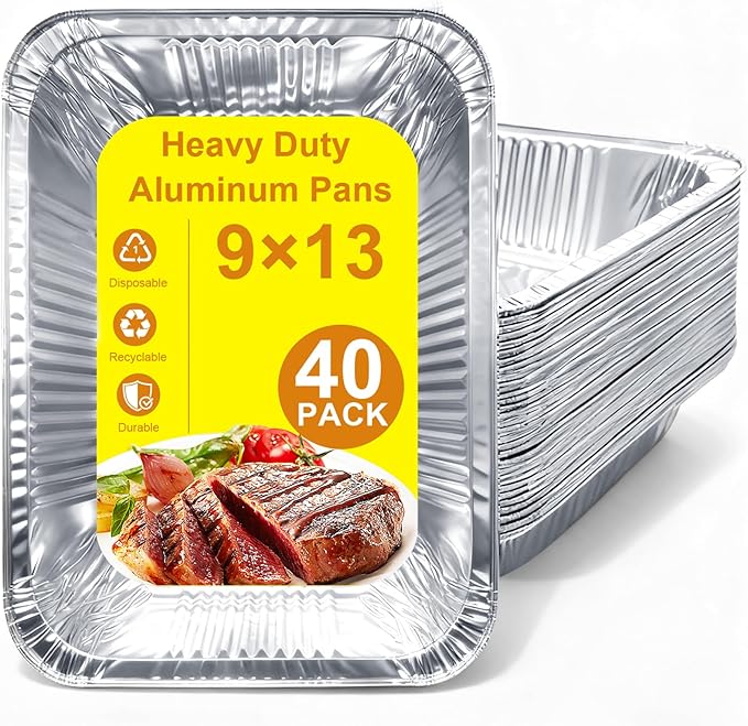 40 Pack Aluminum Foil Pans 9x13 - Disposable Half Size Deep Steam Table Tin Foil Pans for Oven Baking Cake, Roasting Turkey, Food Prepping, Storing, Freezing, Chafing