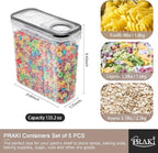 PRAKI 5PCS Cereal Containers Storage Set, BPA Free Airtight Food Storage Container Set with Lids, Kitchen Pantry Organization and Storage for Sugar, Baking Supplies with 20 Labels & Mark(4L Black)