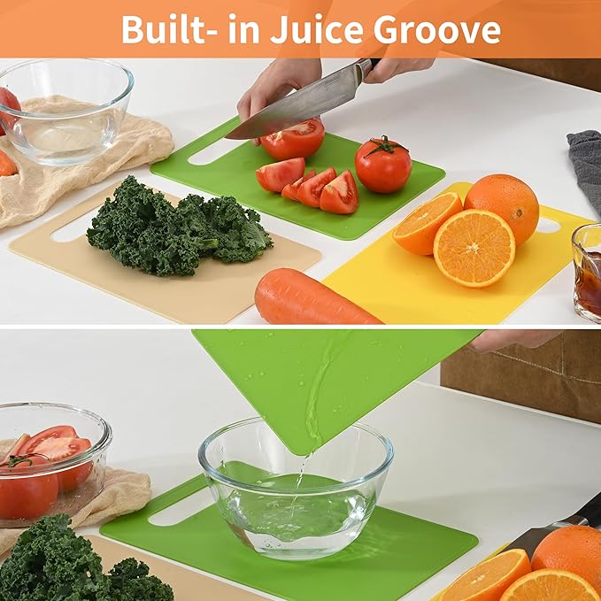 Luckyiren Plastic Cutting Board Set, 3 Pack Small Chopping Boards for Kitchen, BPA-Free, Dishwasher Safe, Color Coded Boards Pads for Meat Vegetable Fruit, Easy Grip Handle, Non-Slip, Space Saving