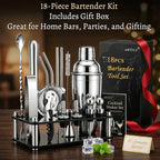 Cocktail Shaker Set, 18-Piece Bartender Kit with Acrylic Stand, 18/8 Stainless Steel Bar Set with Martini Shaker, Jigger, Muddler & Recipe Book for Home Bar