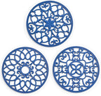 SMARTAKE 3 Set Silicone Trivet Mats, Multi-Use Carved Trivet Mat, Insulated Non-Slip Durable Kitchen Mats, Flexible Modern Kitchen Table Mat, for Hot Dishes, Pots, Dining Countertop, Navy Blue