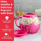 Ecolution Patented Micro-Pop Microwave Popcorn Popper with Temperature Safe Glass, 3-in-1 Lid Measures Kernels and Melts Butter, Made Without BPA, Dishwasher Safe, 3-Quart, Hot Pink