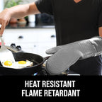 BPA-Free Soft Silicone Oven Mitts - Ultra Heat Resistant Oven Mitts with Thick Cotton Liner - Extra Long Slip Resistant Pot Holders, Flexible Oven Gloves - Gray 14.7"