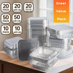 8x8 Aluminum Pans with Lids - 20 Pack Disposable Foil Pans with Lids, Aluminum Containers with Lids for Baking Cake, Holiday Cooking, Heating, Storing, Prepping Food