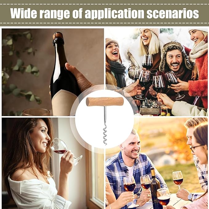 Stainless Steel T-Shape Manual Wine Opener | Professional Corkscrew | Easy Screw-in and Pull Cork Designed for Home and Outdoor Use Bar Tools and Drinkware Corkscrews and Openers Bar and Wine Tools