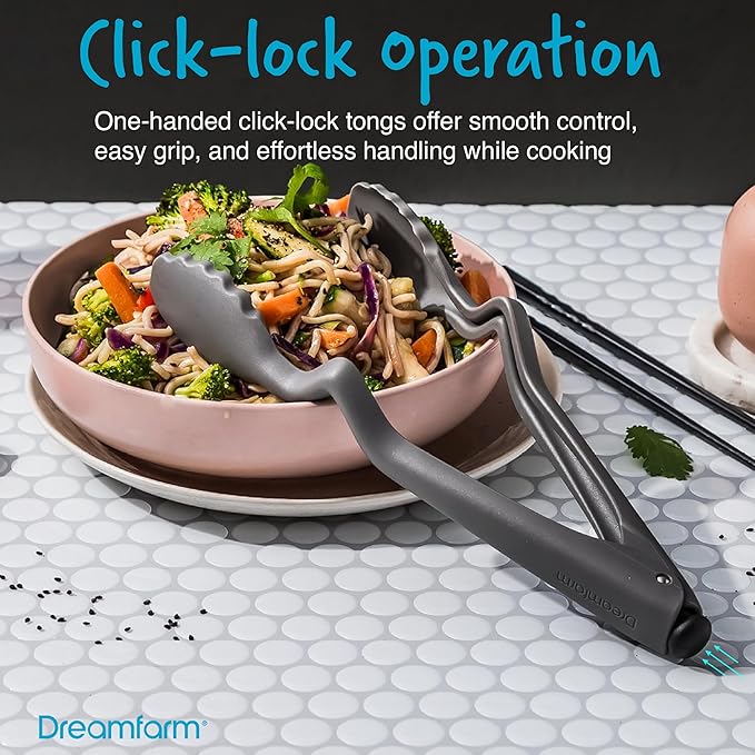 Dreamfarm Cooking Utensil Set (Dreamfarm Blue) – Tongs with Lock, Measuring Scraper Spoon, Jar Scraper, Multipurpose Spatula, Mini Turner – Non‑Stick Safe Nylon & Silicone Tools for Cooking & Baking