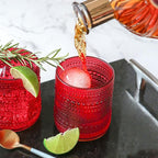 Kate Aspen Retro Arch Floral Red Drinking Glasses Set of 6, 10 oz Vintage Ribbed Glass Cups, Christmas Glassware & Holiday Drinkware, Valentine’s Day & Holiday Hostess Gift