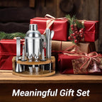 Cocktail Shaker Set Bartender Kit with Stand, 12 Piece Drink Mixer Set with Stainless Steel Bar Accessories Tools: 25oz Martini Shaker Jigger Strainer Spoon Muddler for Cocktails (Silver)