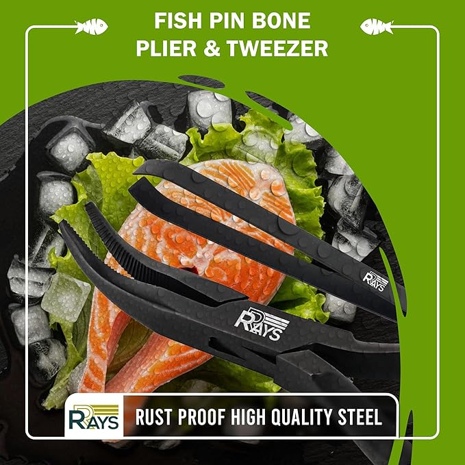 Fish Bone Pliers/Tweezers – Ergonomic Non-Slip Grip, Food-Grade Stainless Steel Deboner | Pin Bone Remover for Salmon, Trout & All Fish