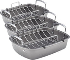 Circulon Nonstick Roasting Pan/Roaster with Rack - 17 Inch x 13 Inch,Gray,(Pack of 3)